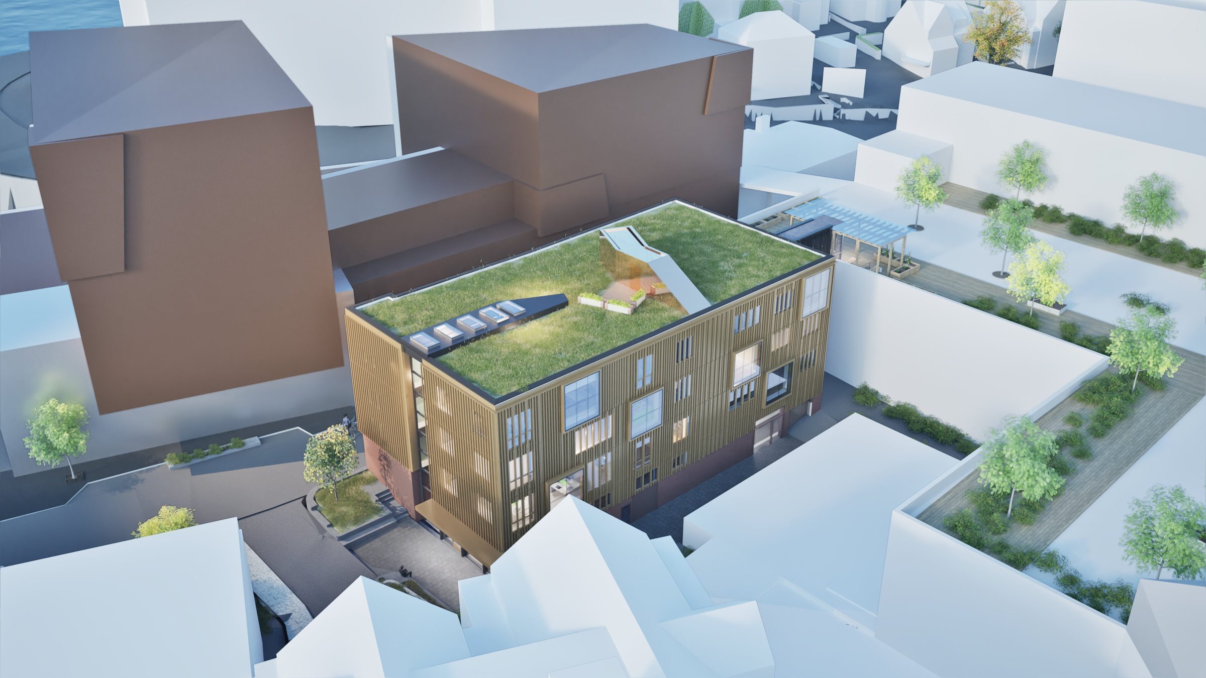 Grønt tak med takoverlys – Føniks, Damsgårdsveien 127 (illustrasjon)